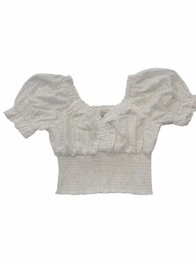 🤍 Jennifer & Grace Eyelet Smocked Puff Sleeve Top Size S
